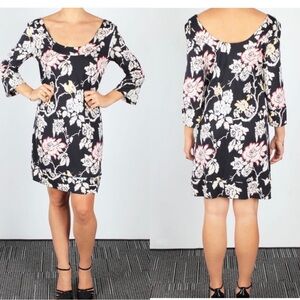 Diane Von Furstenberg Silk Black Cream Floral Bird Mini Shift Dress